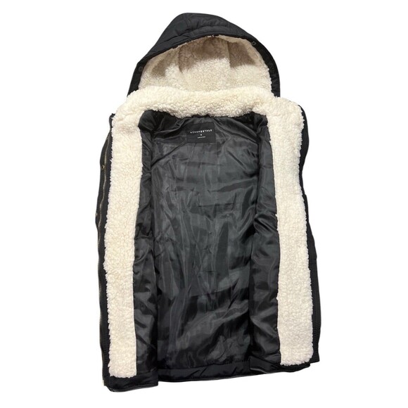 Aeropostale Hooded Puffer vest women Size Small Black Faux Fur - Picture 3 of 9